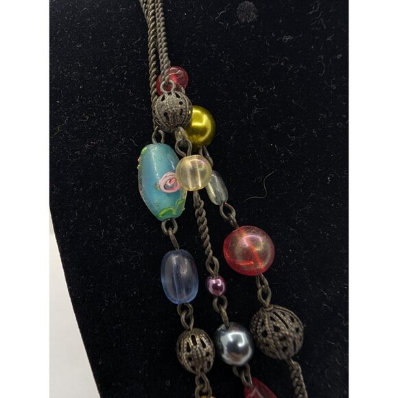Avon Necklace Filigree metal acrylic braded Glass Lampwork beads layered 17" - Picture 8 of 16